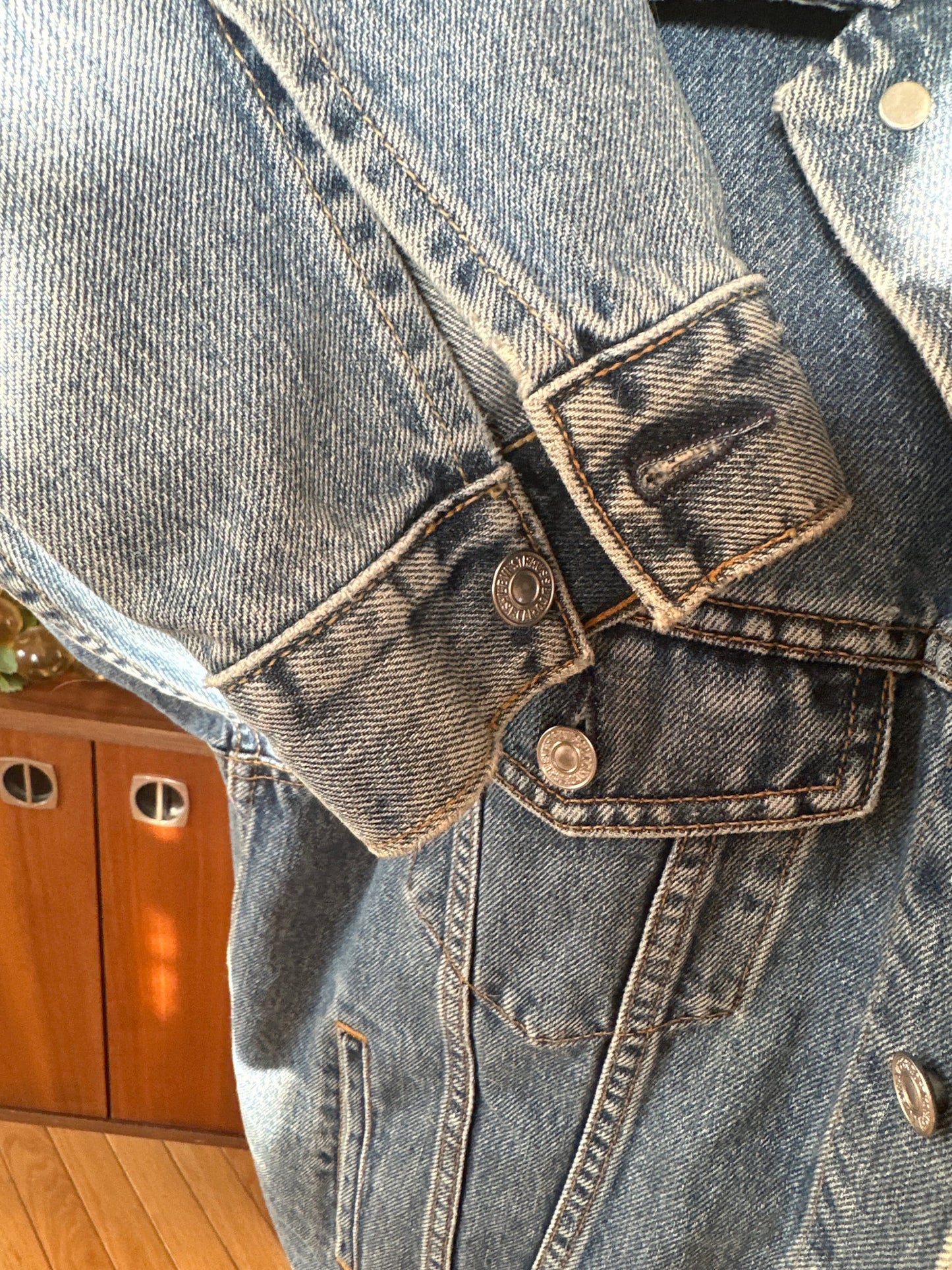 Vintage Levi's Denim Trucker Jacket, Faded Blue, USA Made, Size Large