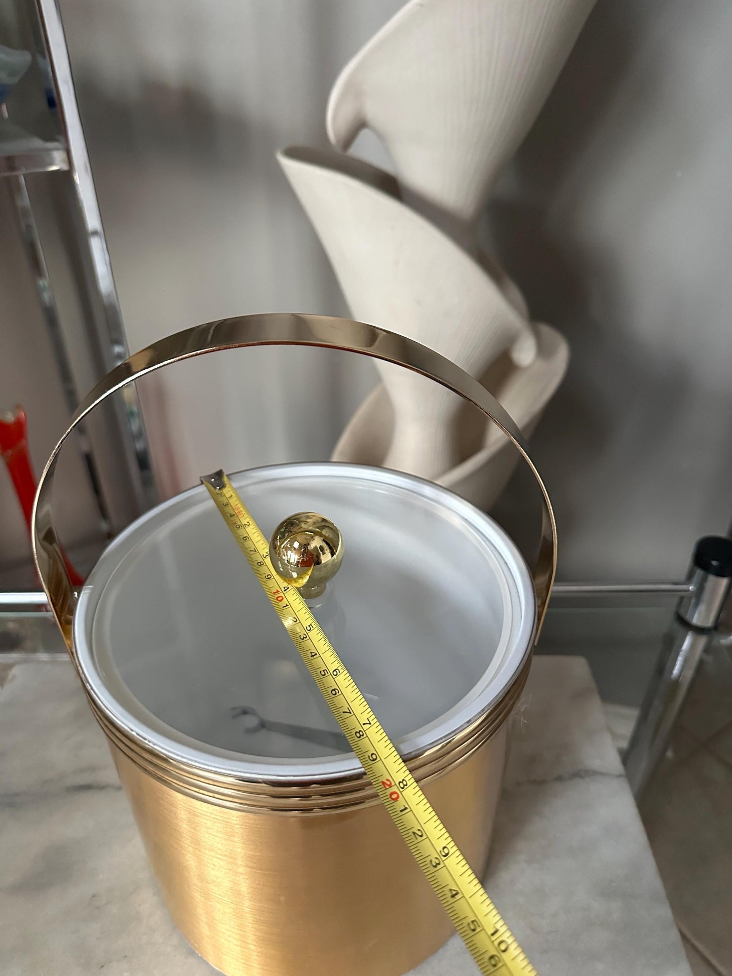 Vintage Gold MCM Ice Bucket: Mid-Century Modern Barware with Lucite Lid