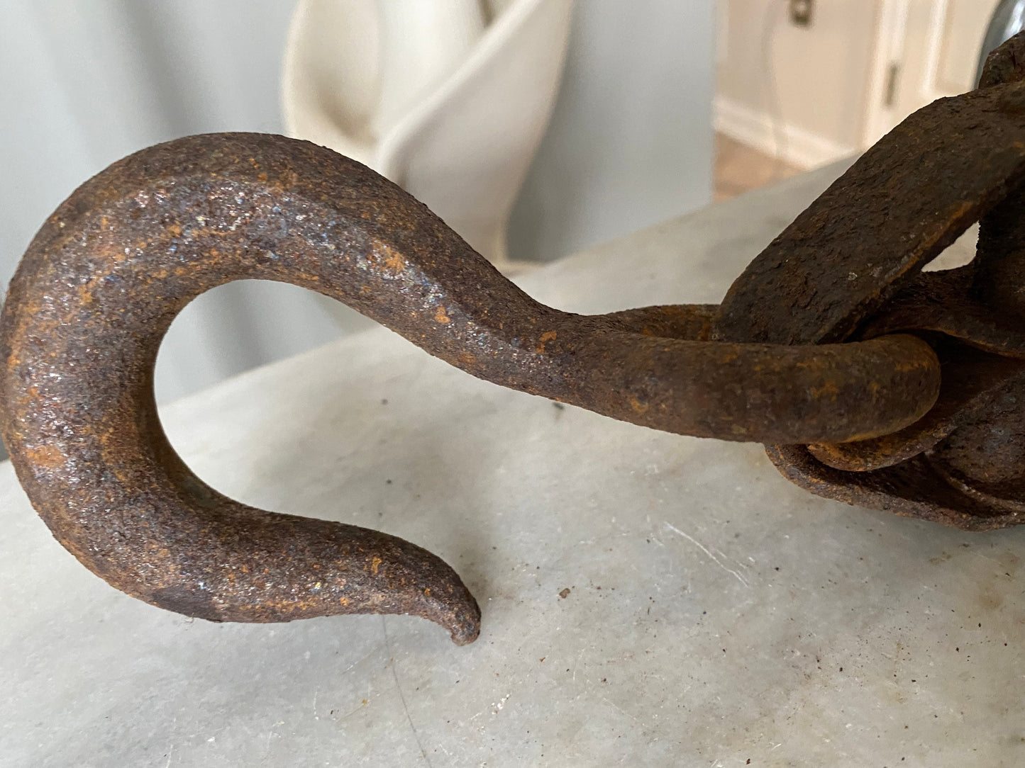 Primitive Industrial Hand Forged and Cast Iron Rusty Double Pulley Rustic Decor Farm Tool With Hook