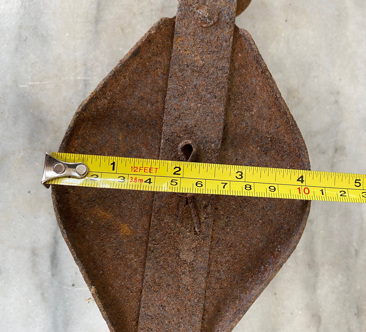 Primitive Industrial Hand Forged and Cast Iron Rusty Double Pulley Rustic Decor Farm Tool With Hook