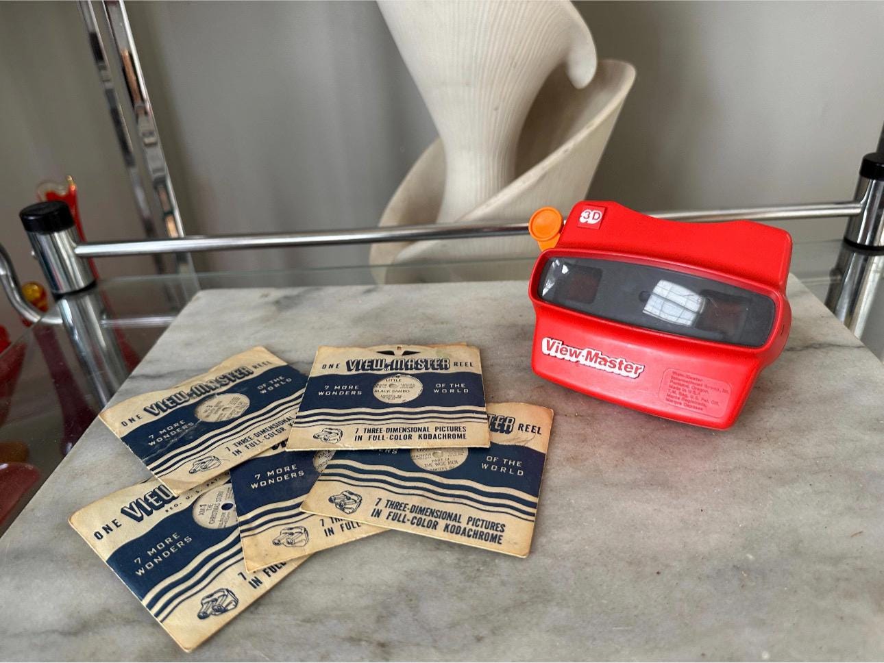 Vintage Red View-Master 3D Toy with 5 Reels: Christmas Story, Mother Goose