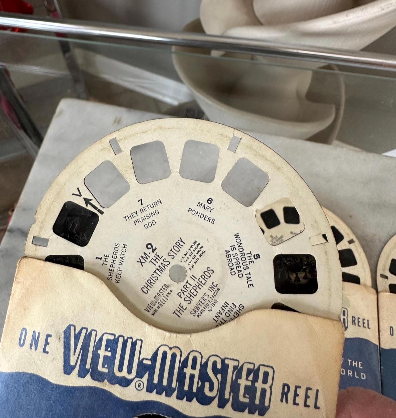 Vintage Red View-Master 3D Toy with 5 Reels: Christmas Story, Mother Goose