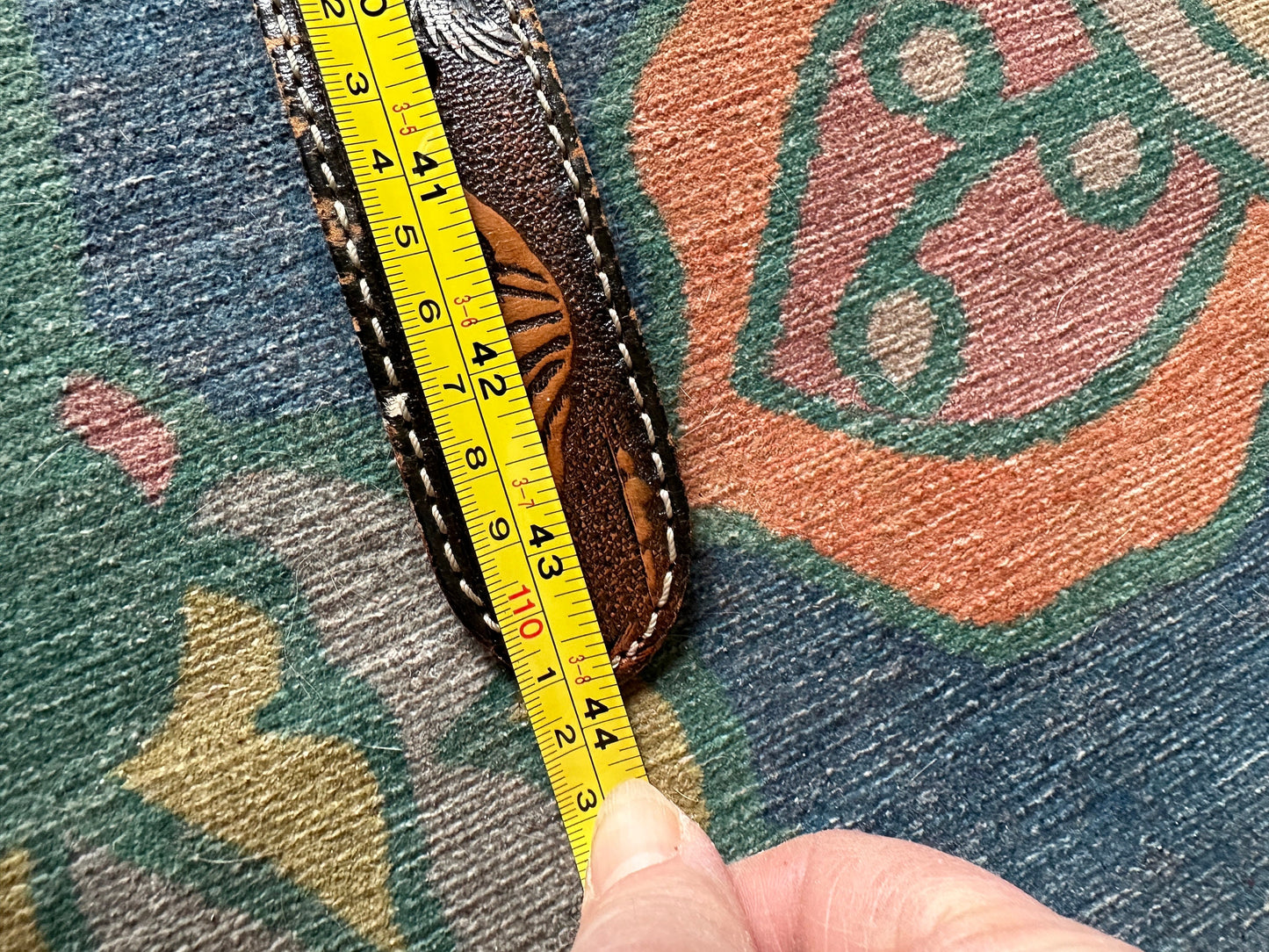 Vintage 1970s Tooled Leather Belt with Reading Railroad Buckle (Waist 40)
