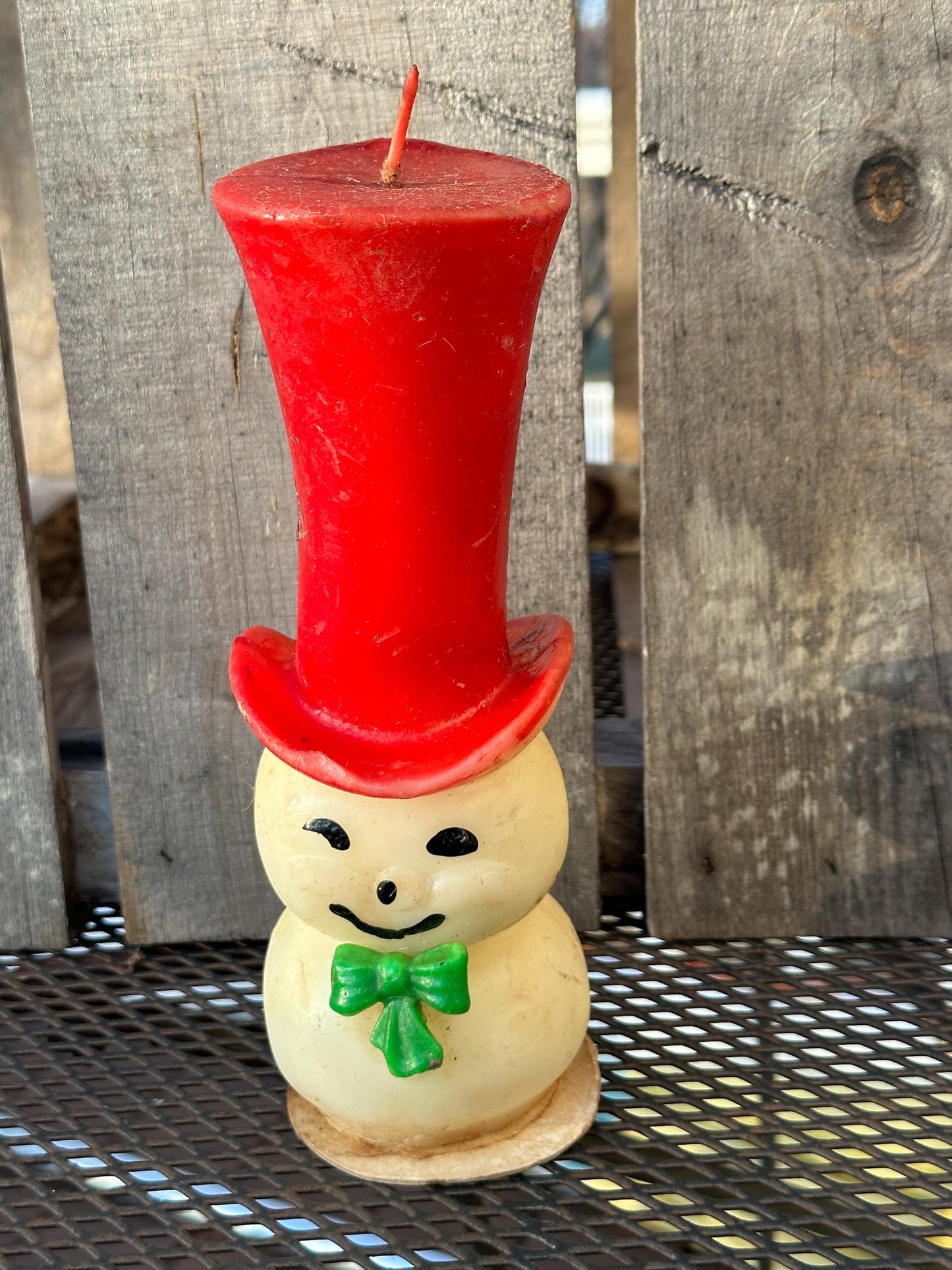 Vintage Mid Century Modern Snowman Top Hat Christmas Candle 8 1/2" Tall