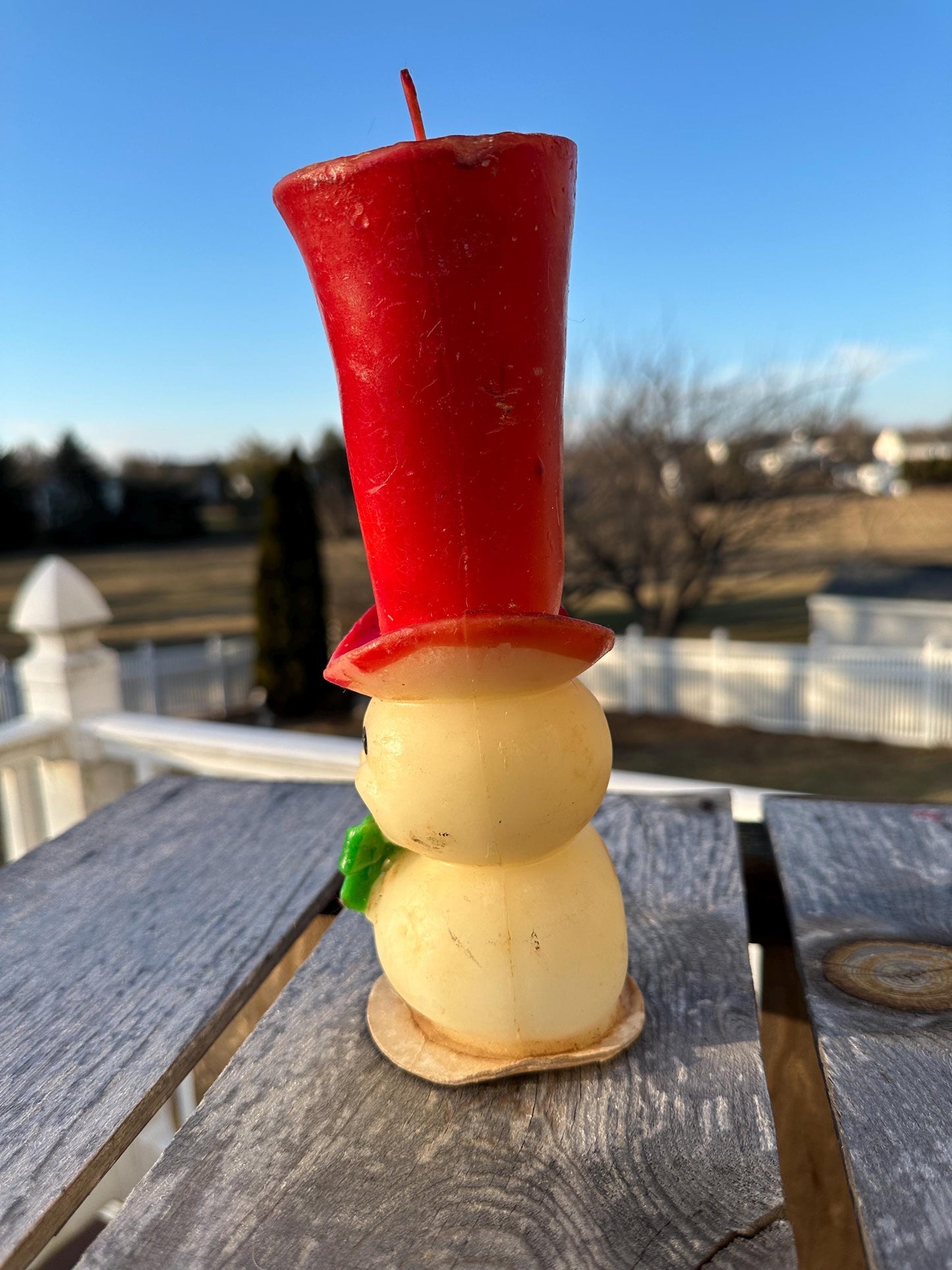 Vintage Mid Century Modern Snowman Top Hat Christmas Candle 8 1/2" Tall