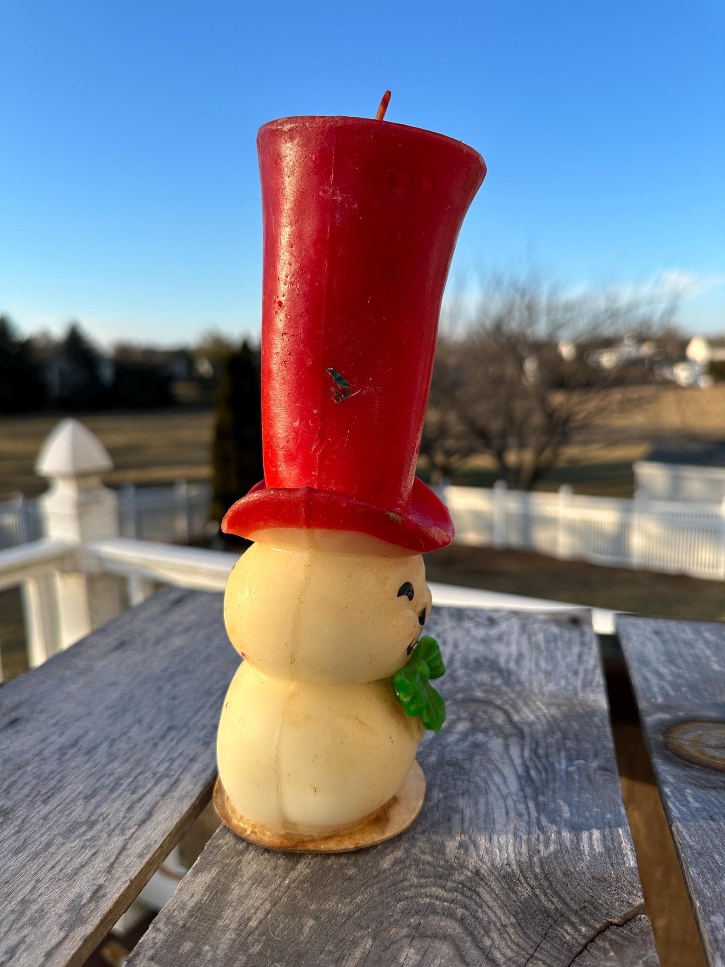 Vintage Mid Century Modern Snowman Top Hat Christmas Candle 8 1/2" Tall