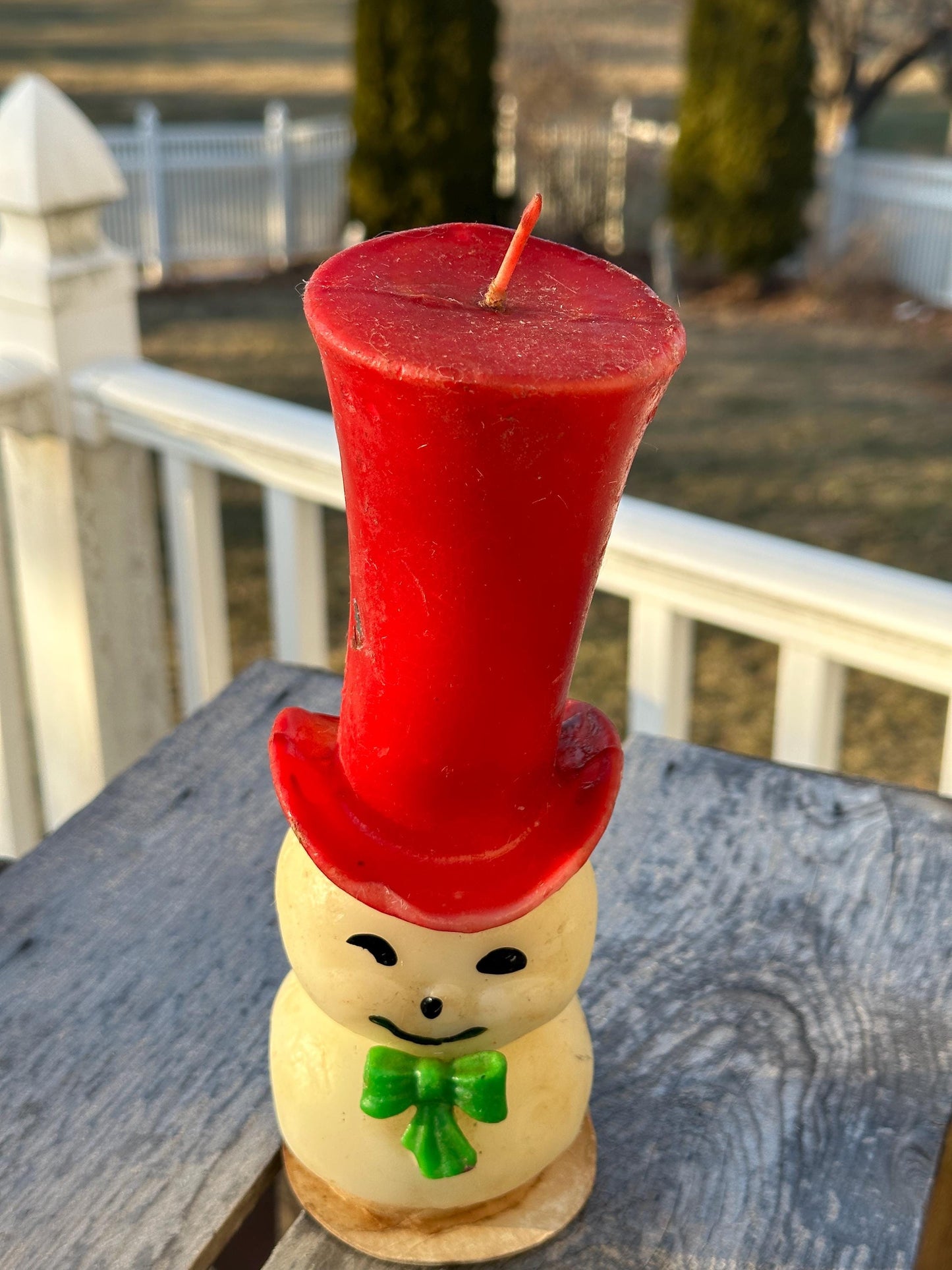 Vintage Mid Century Modern Snowman Top Hat Christmas Candle 8 1/2" Tall