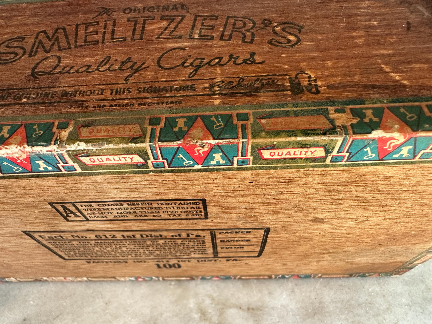 Smeltzer's Cigars Vintage Wood Cigar Box, Lancaster, Pennsylvania...Rare
