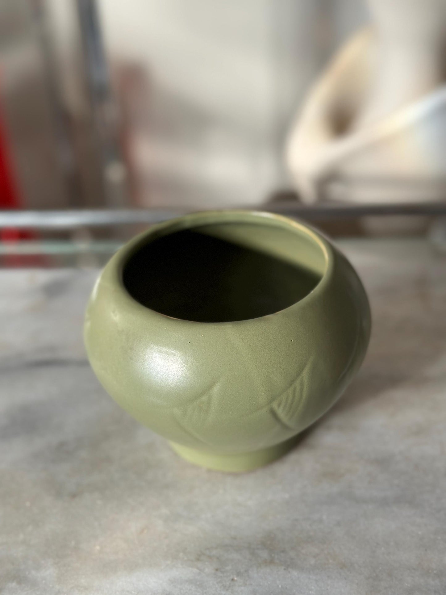 Vintage McCOY Floraline Vase: Matte Green Mid-Century Modern Pottery Planter