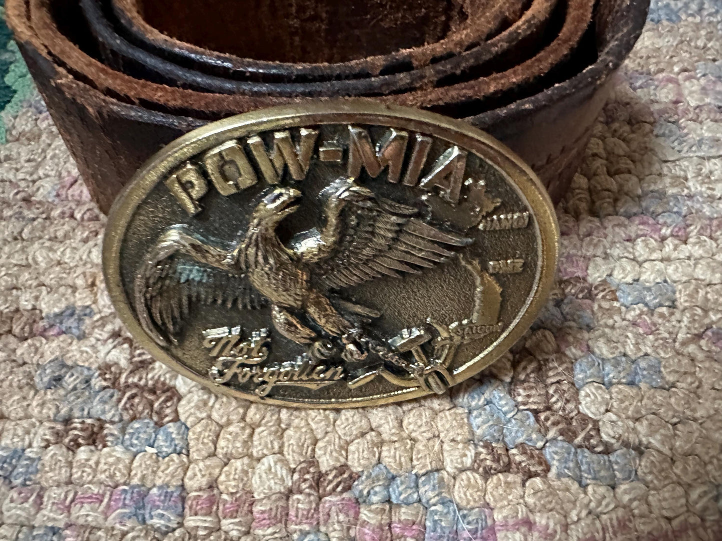 Vintage POW - MIA Not Forgotten 1986 Vietnam Belt Buckle Made in the USA