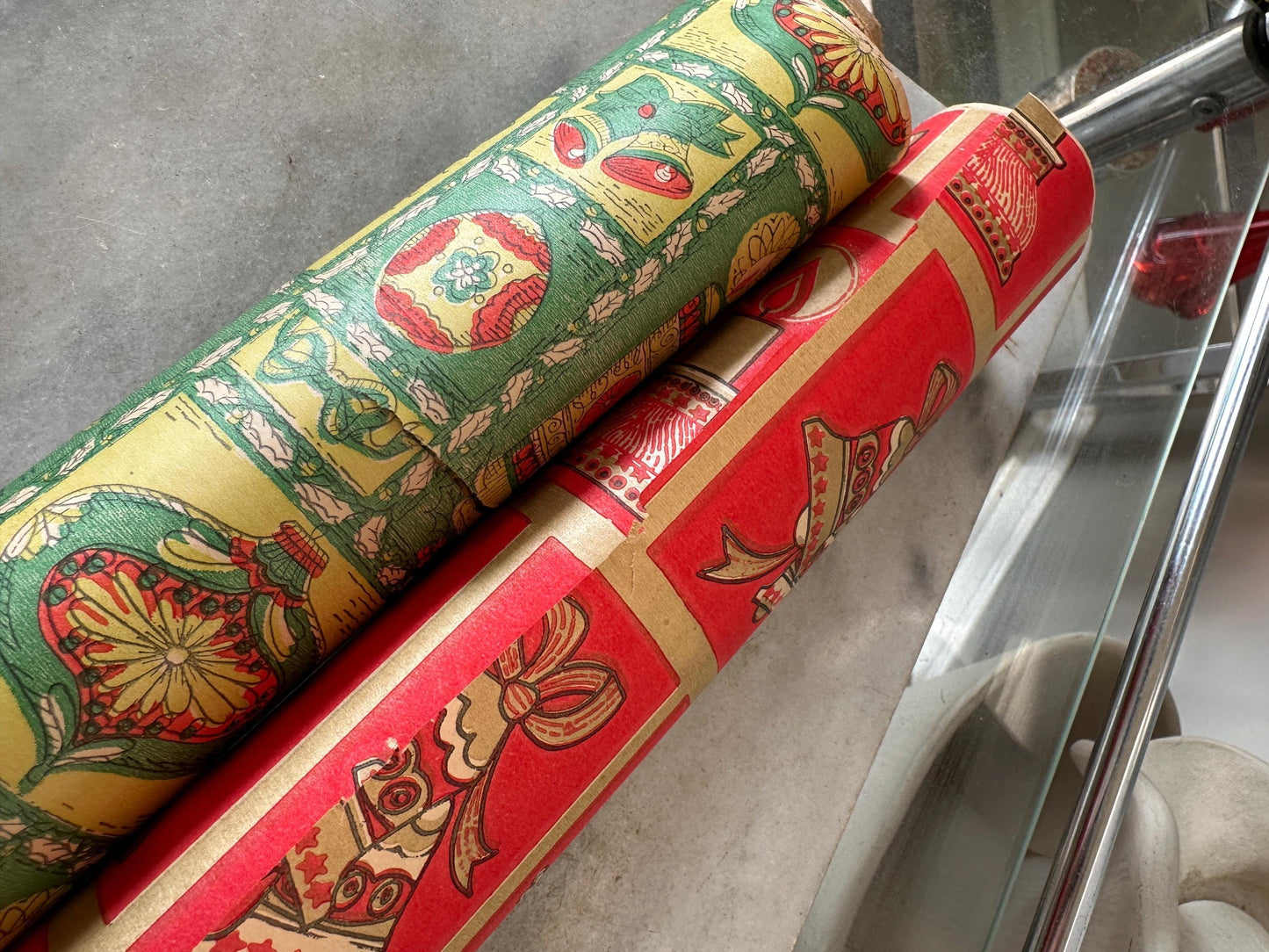 Vintage Christmas Wrapping Paper Rolls: MCM Angel, Candle, Ornament Designs