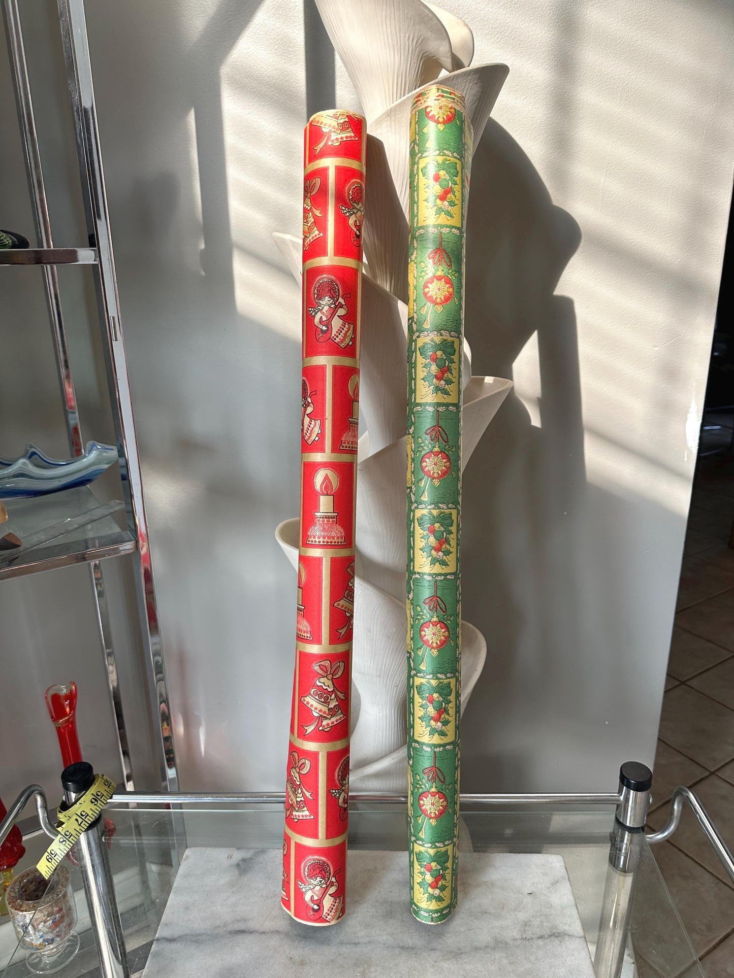 Vintage Christmas Wrapping Paper Rolls: MCM Angel, Candle, Ornament Designs