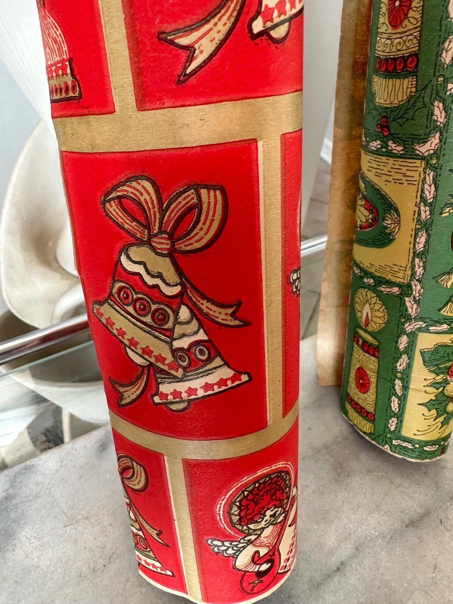 Vintage Christmas Wrapping Paper Rolls: MCM Angel, Candle, Ornament Designs
