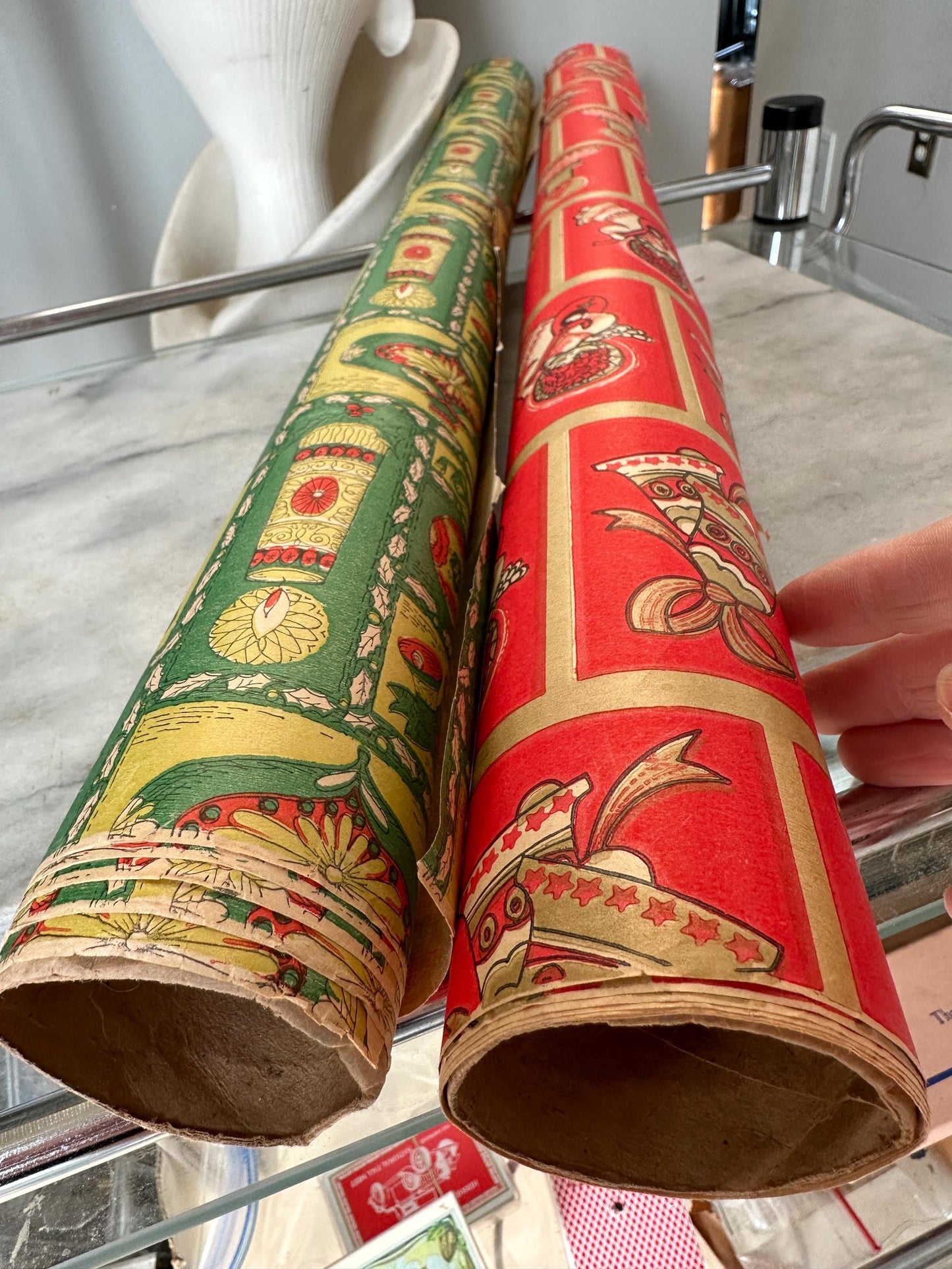Vintage Christmas Wrapping Paper Rolls: MCM Angel, Candle, Ornament Designs