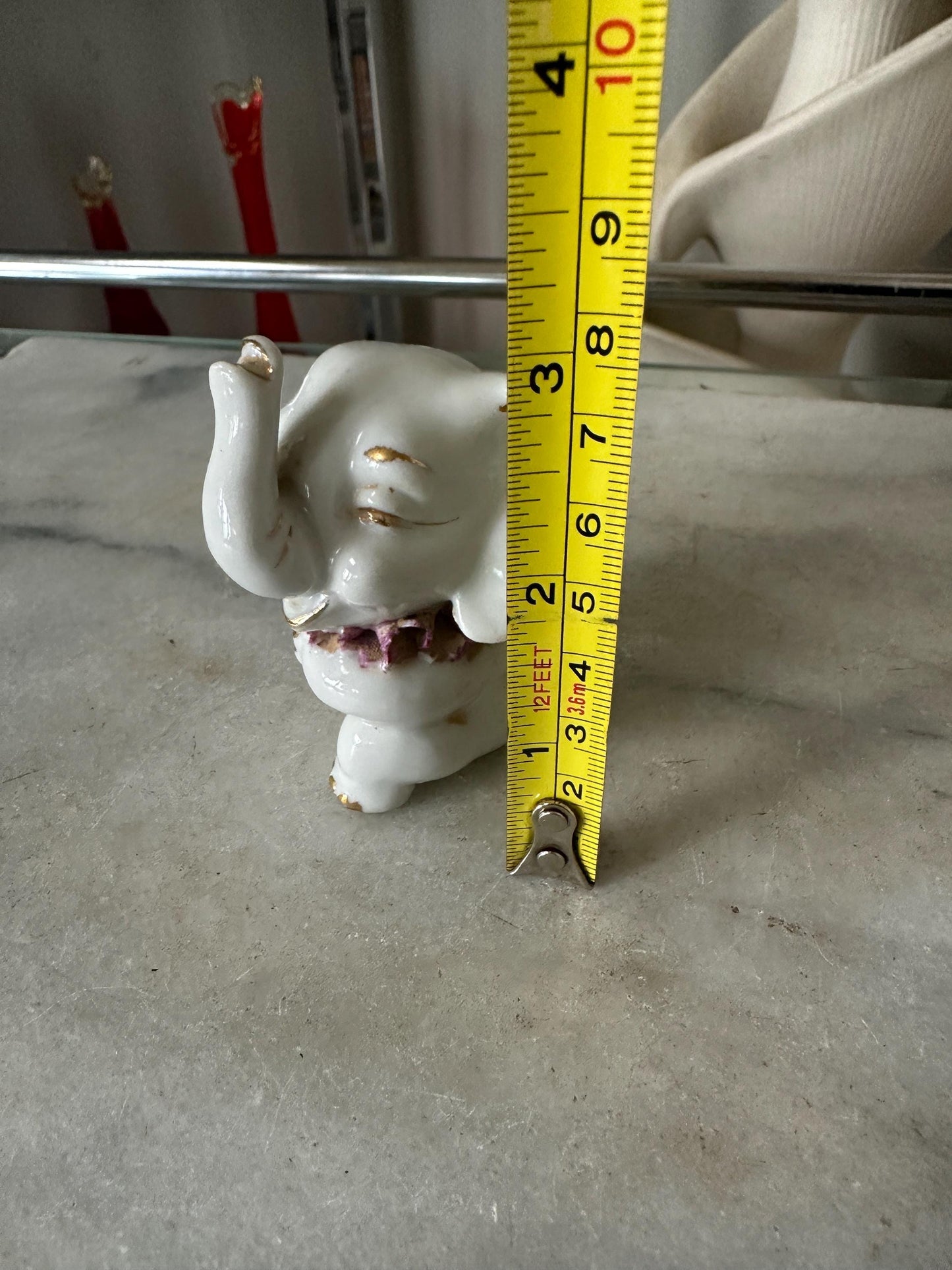 Vintage Porcelain Elephant Angel Figurine, White w Gold Accents, Made in Japan, Kitschy Elephant