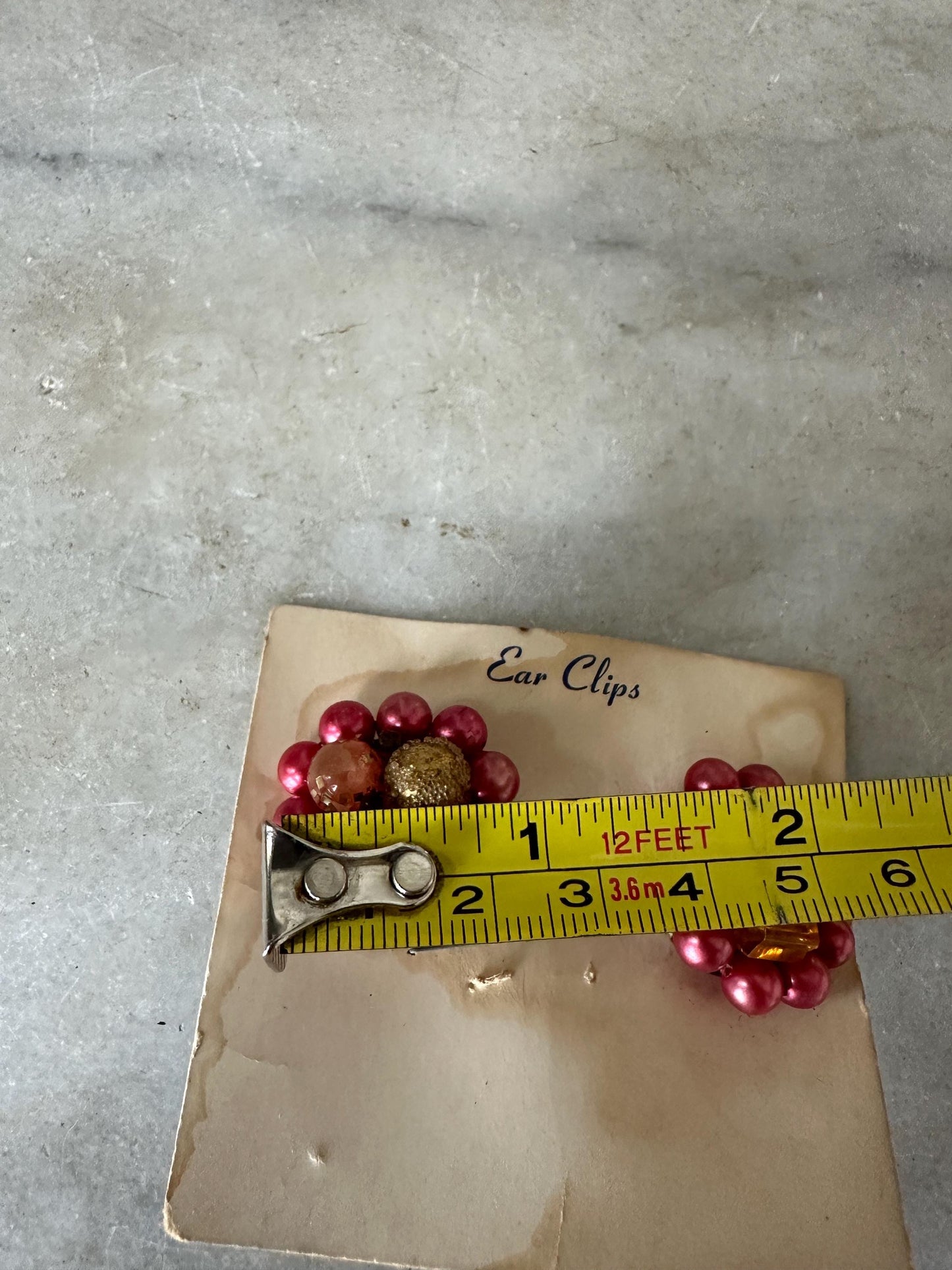 Vintage Japan Bead Cluster Clip On Earrings: Pink & Gold Costume Jewelry
