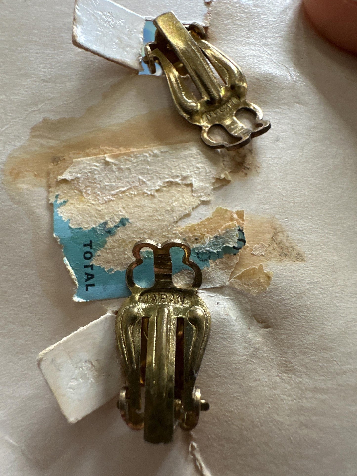 Vintage Japan Bead Cluster Clip On Earrings: Silver Tone Costume Jewelry