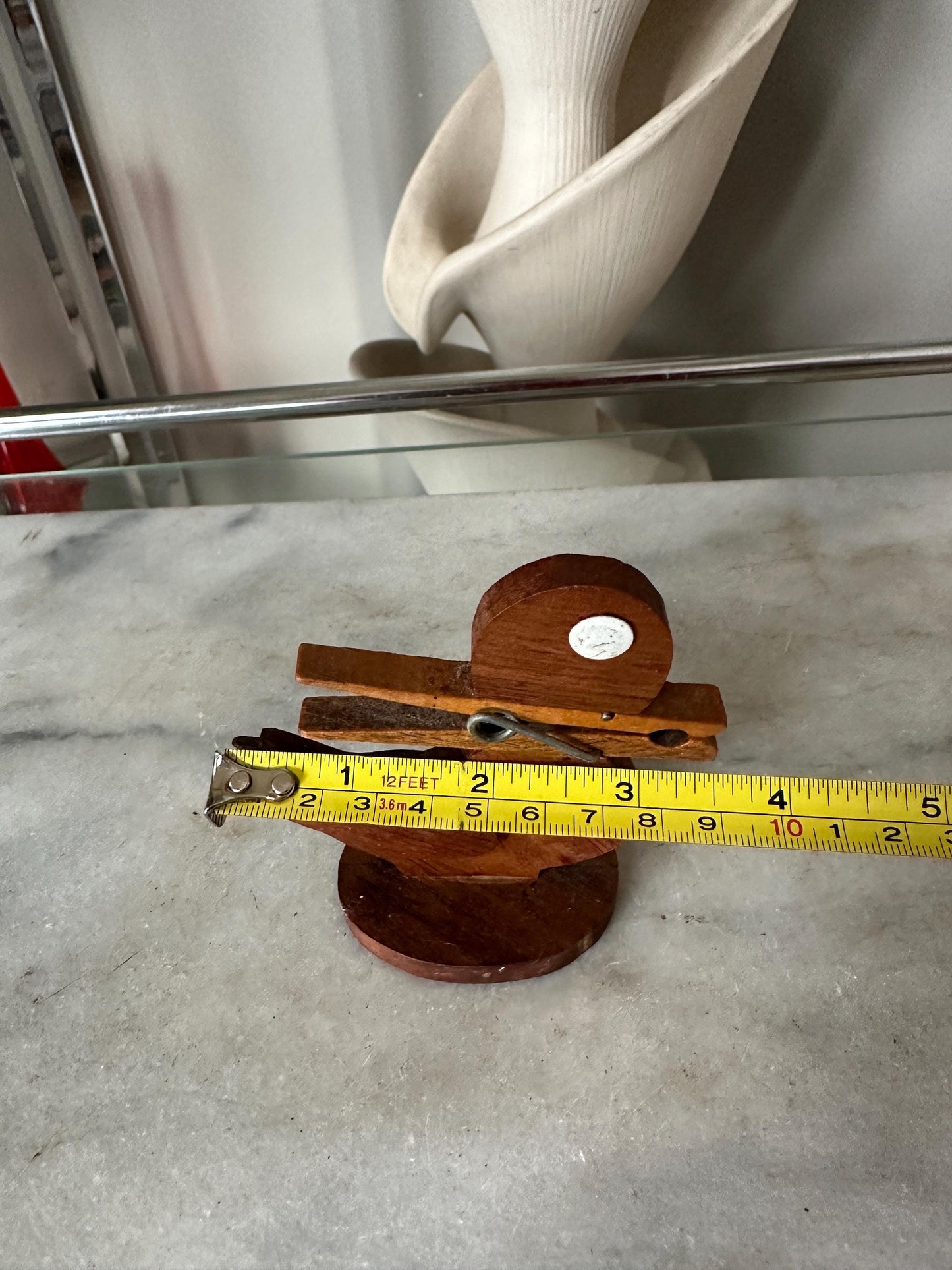 Quirky Handcrafted Wood Duck Figural Clothespin Bill / Recipe / Note Decorative Holder