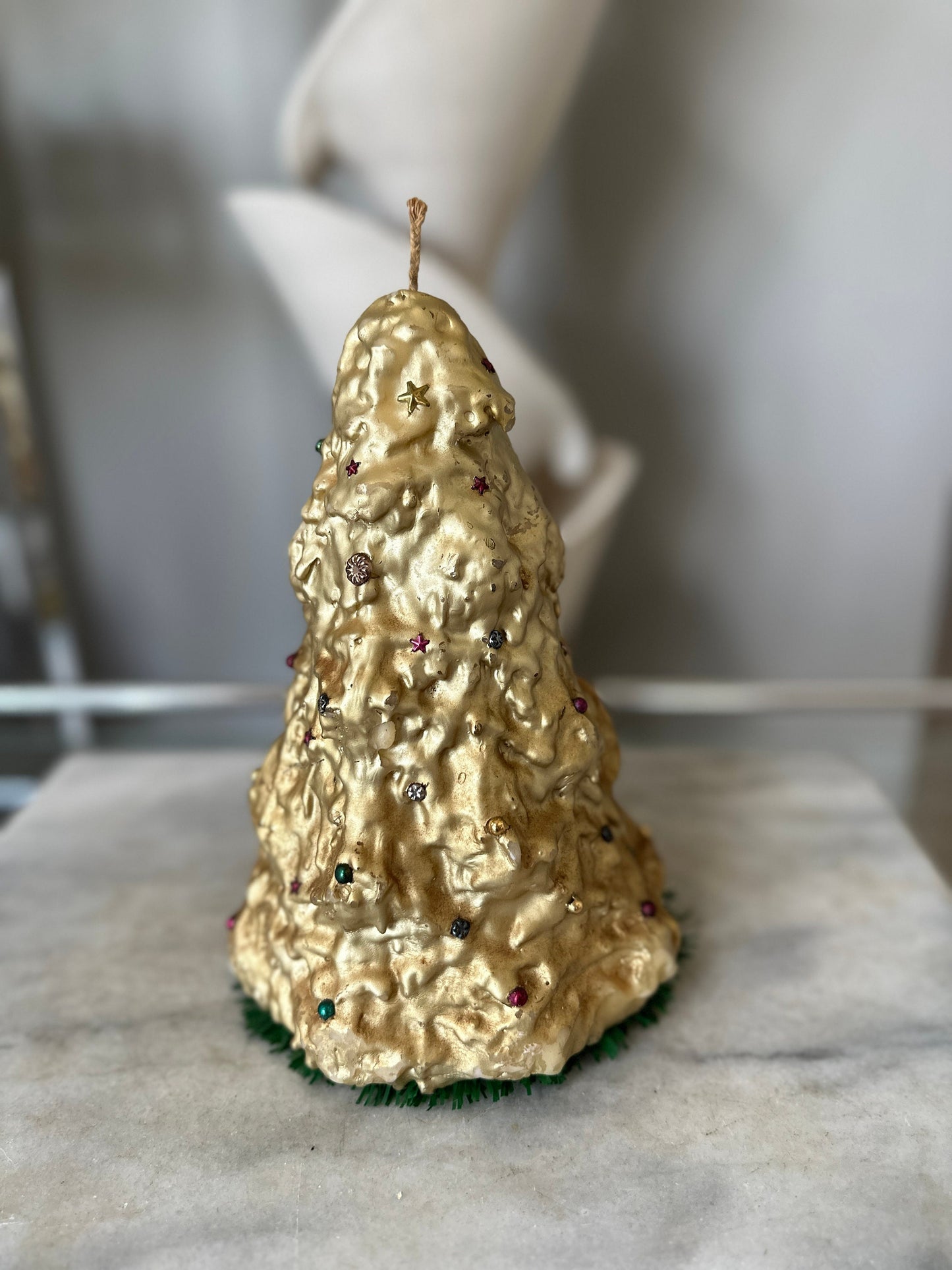 Vintage Large 1950s MCM Penn Wax Works Christmas Tree Holiday Candle ~ 9” H