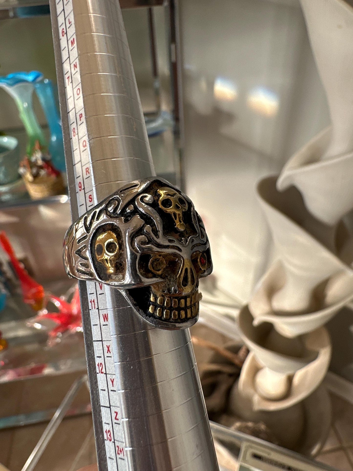 Vampire Skull Ring, stainless steel, biker, goth, metal, viking, pagan, celtic - Sizes 10 Mens