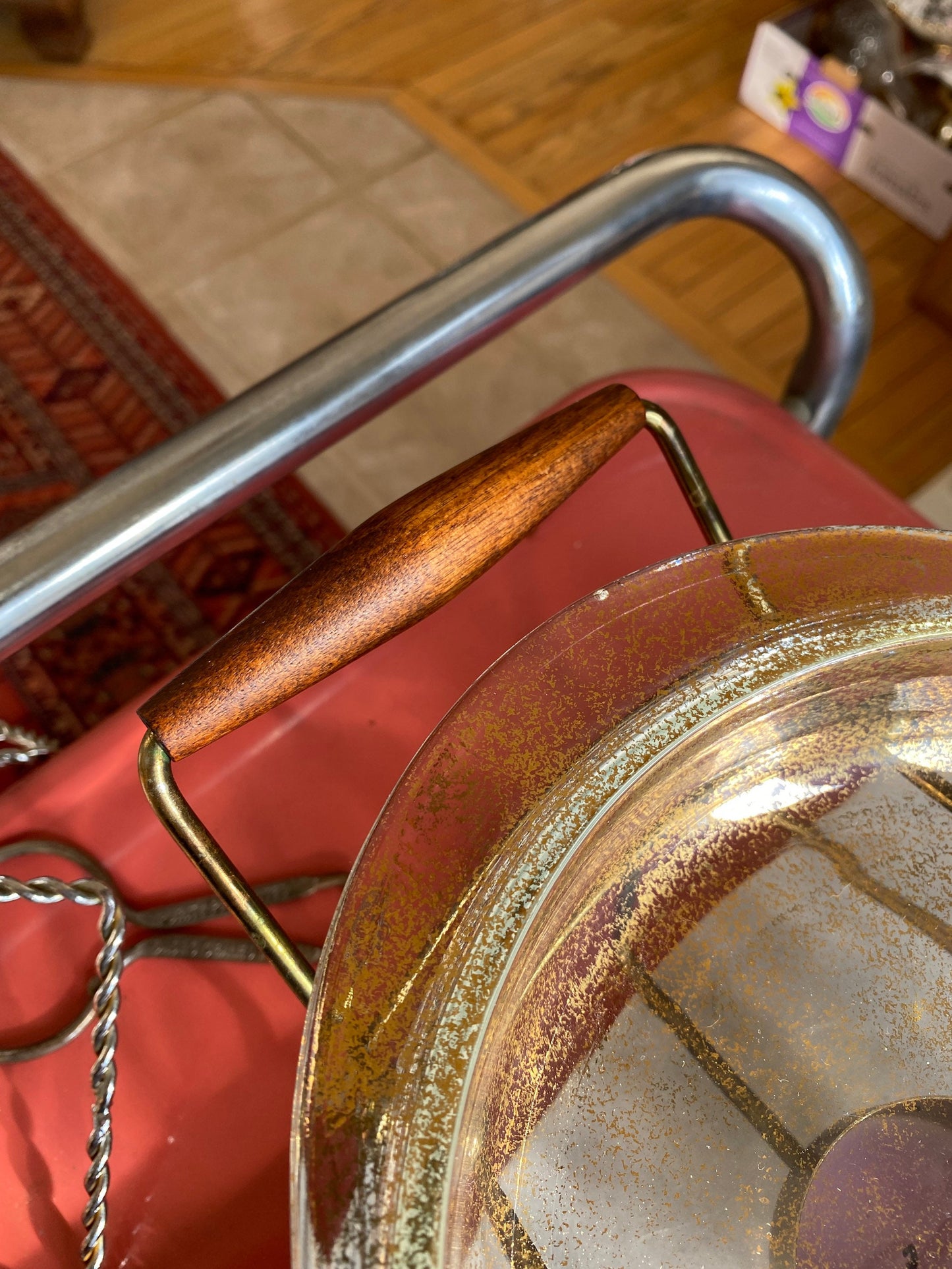 Vintage MCM George Briard Gold Dust & Gold Birds Pyrex Chaffing Dish and Caddy