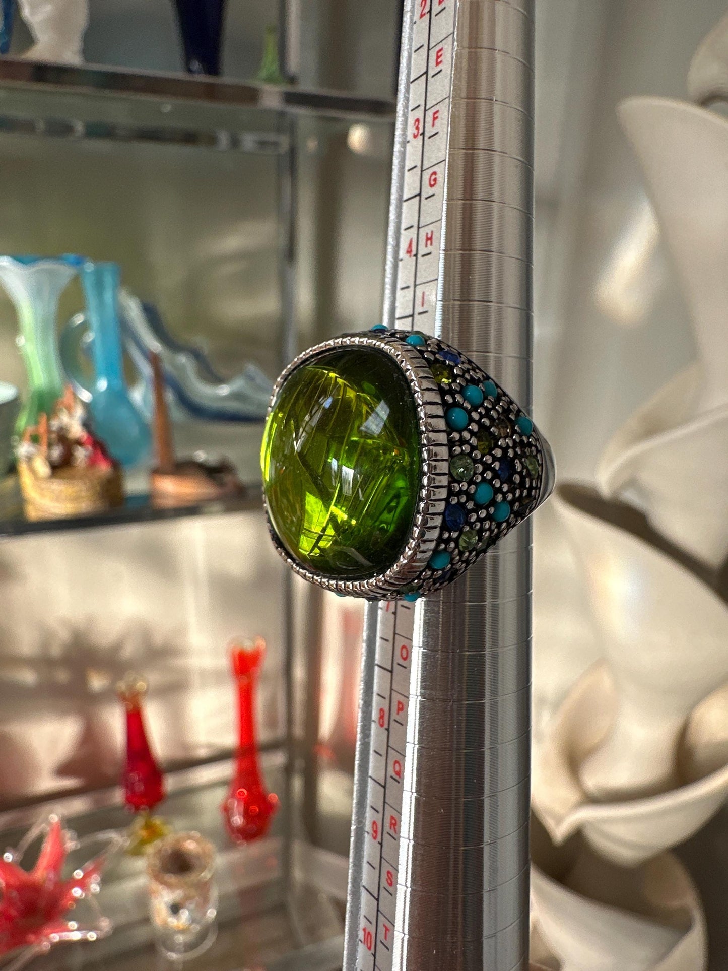 Lia Sophia Statement Ring Set: Green Glass, Pearl, Crystal - Size 6 & 7