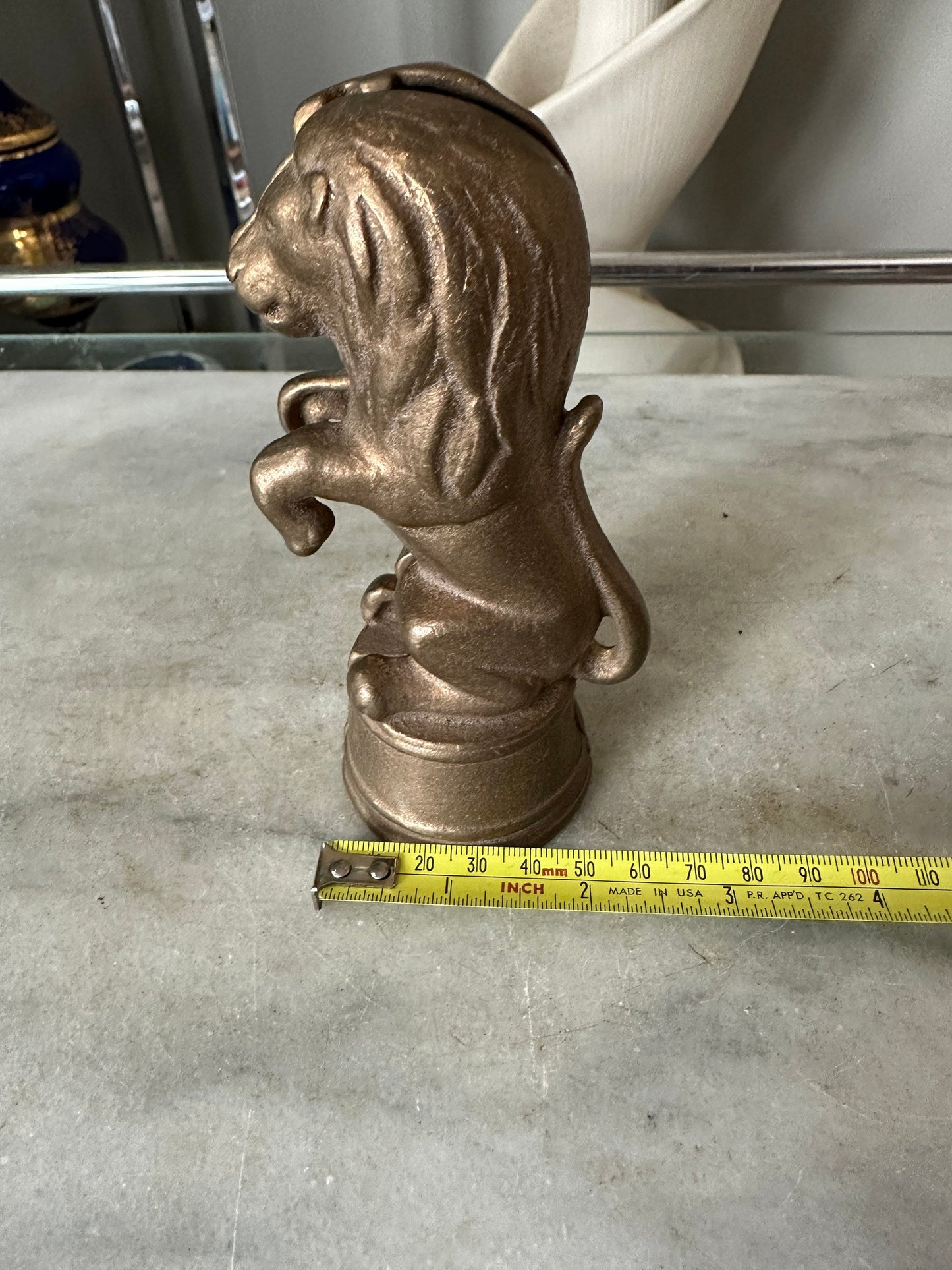 Antique Cast Iron Lion Bank | Circus Lion on Drum Bank ~ Gold Cast Iron Lion Bank