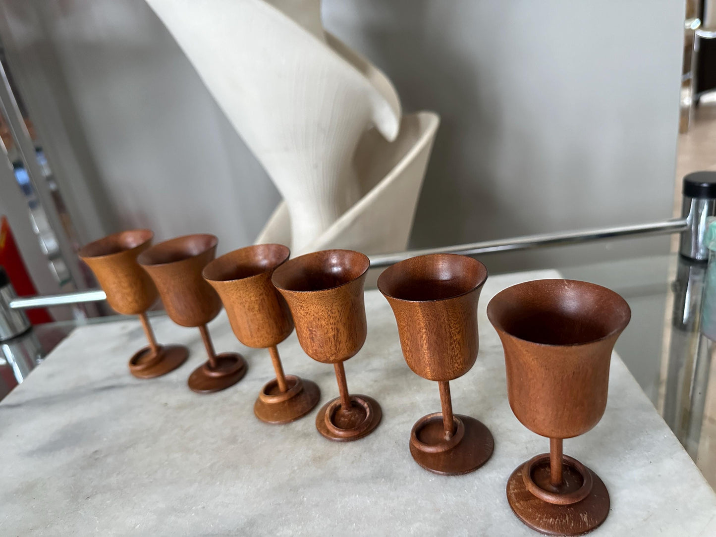 MCM Gatlinburg Wood Cordial Glasses with Captive Rings - Set of 6