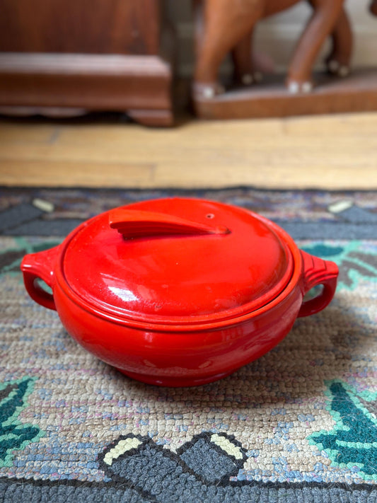 Vintage 1940s Red Hall Pottery Art Deco Crock with Lid