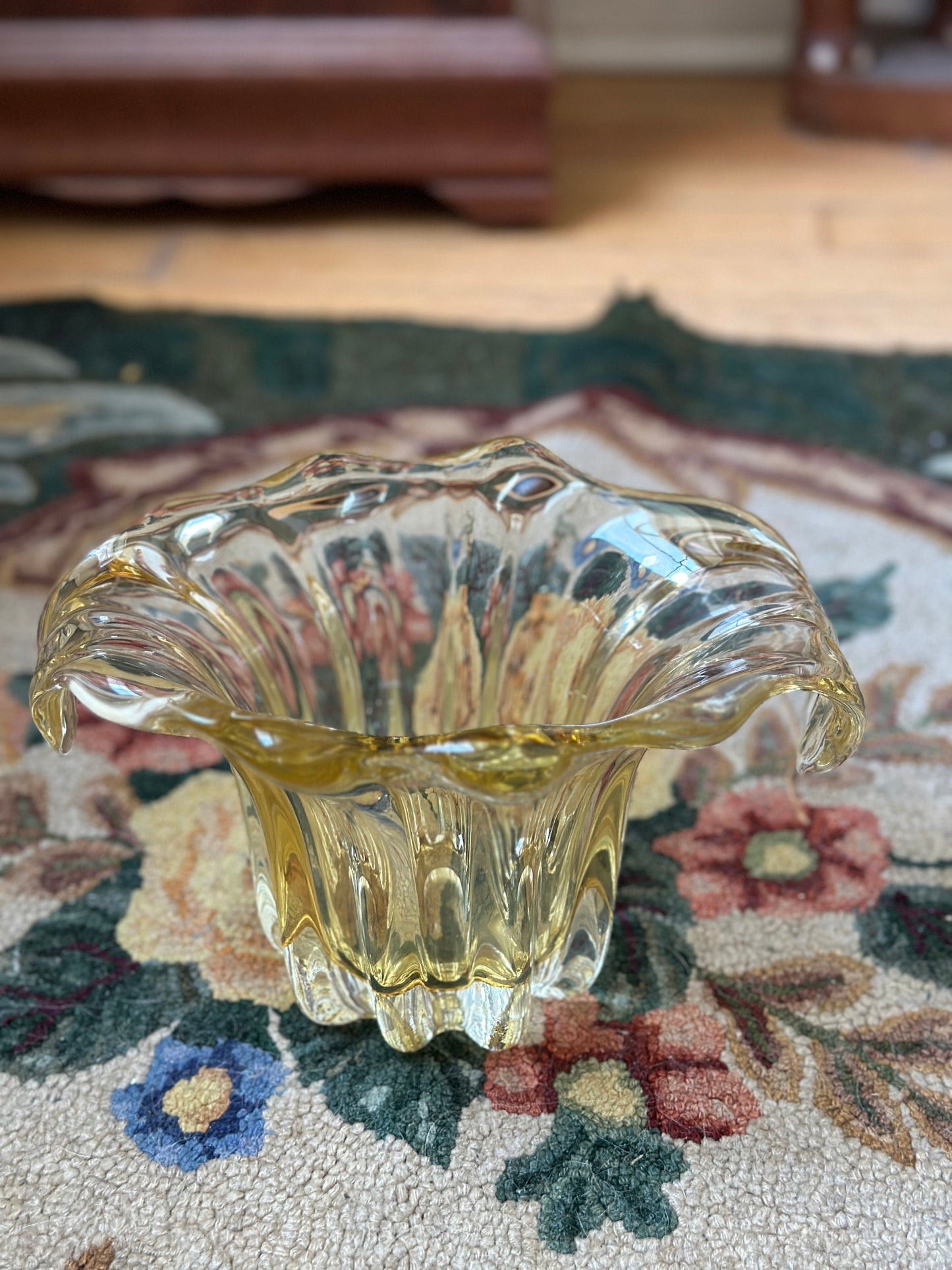 Vintage Amber Glass Bowl with Polished Pontil