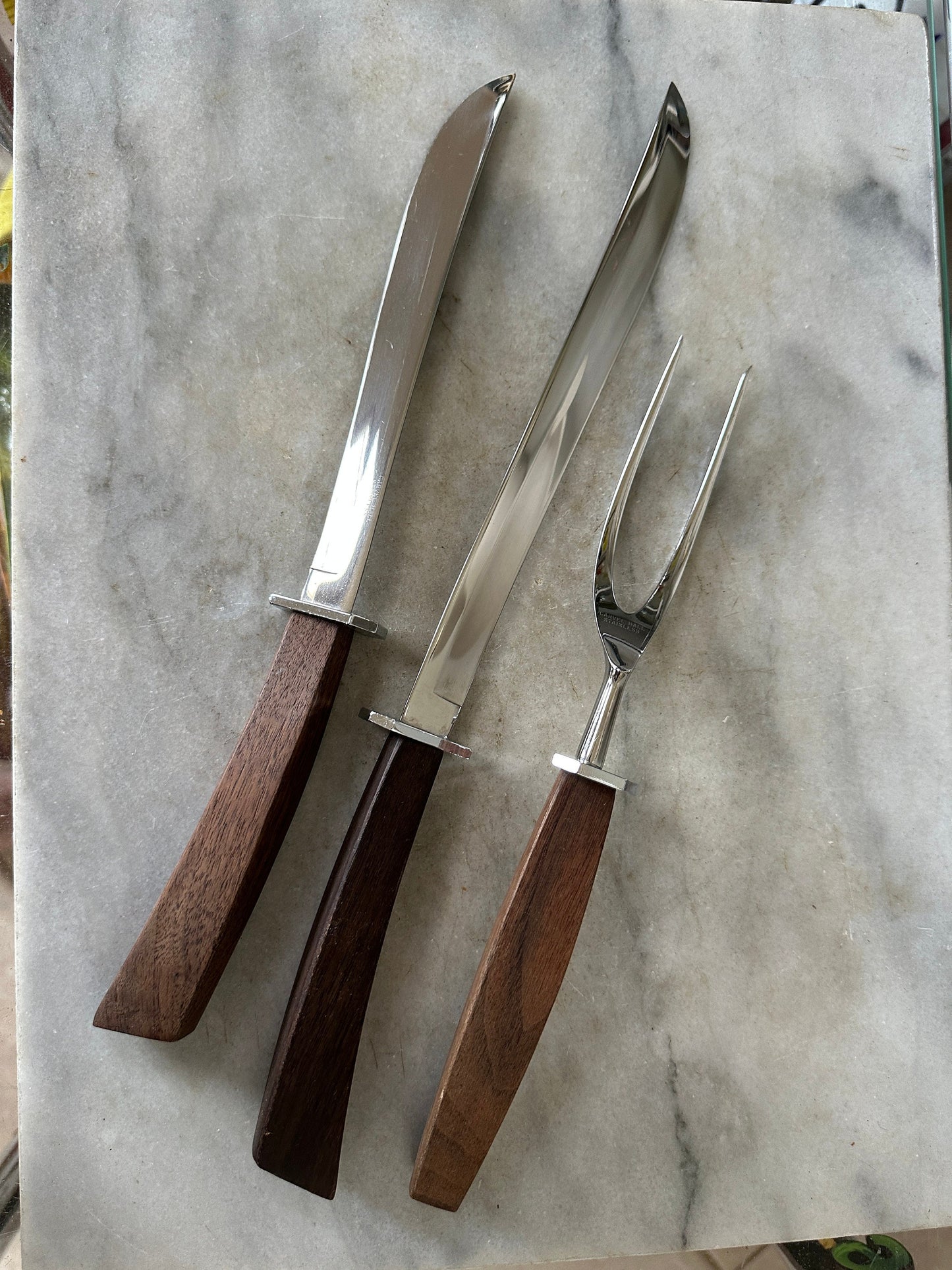 Mid Century Modern Carvel Hall Stainless Steel Carving Set with Wood Handles