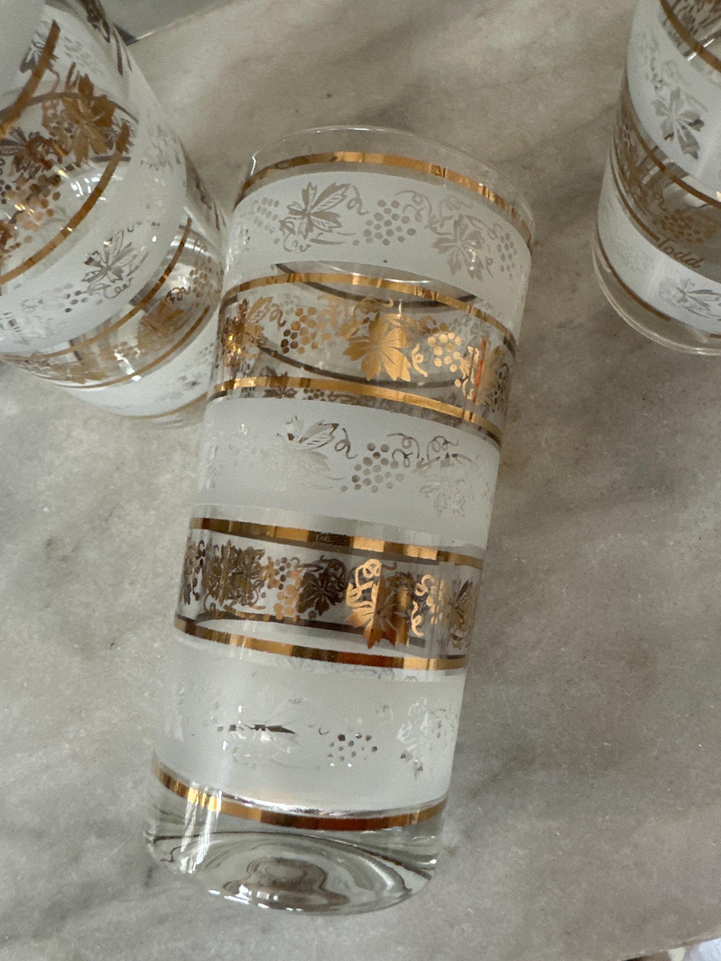 Vintage Mid Century Highball Glasses: Gold Grapevine, Set of 4