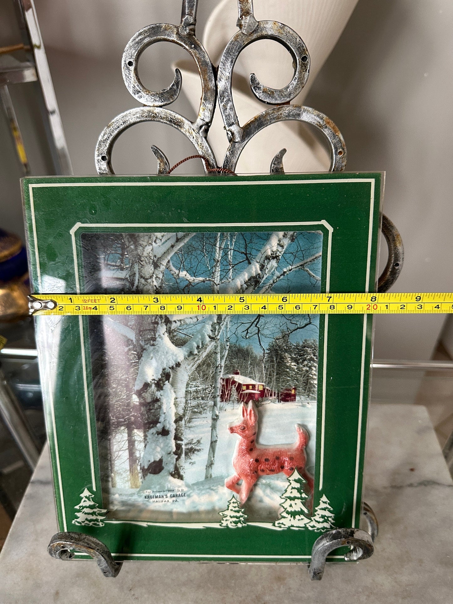 Vintage Glass Deer Winter Scene: Kauffman's Garage Advertising