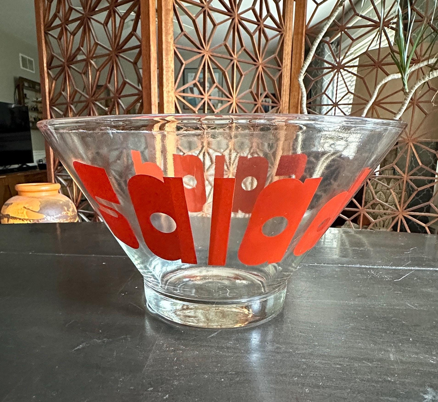 Vintage MCM Glass Salad Bowl Set: 1970s Pop Art Kitchenware
