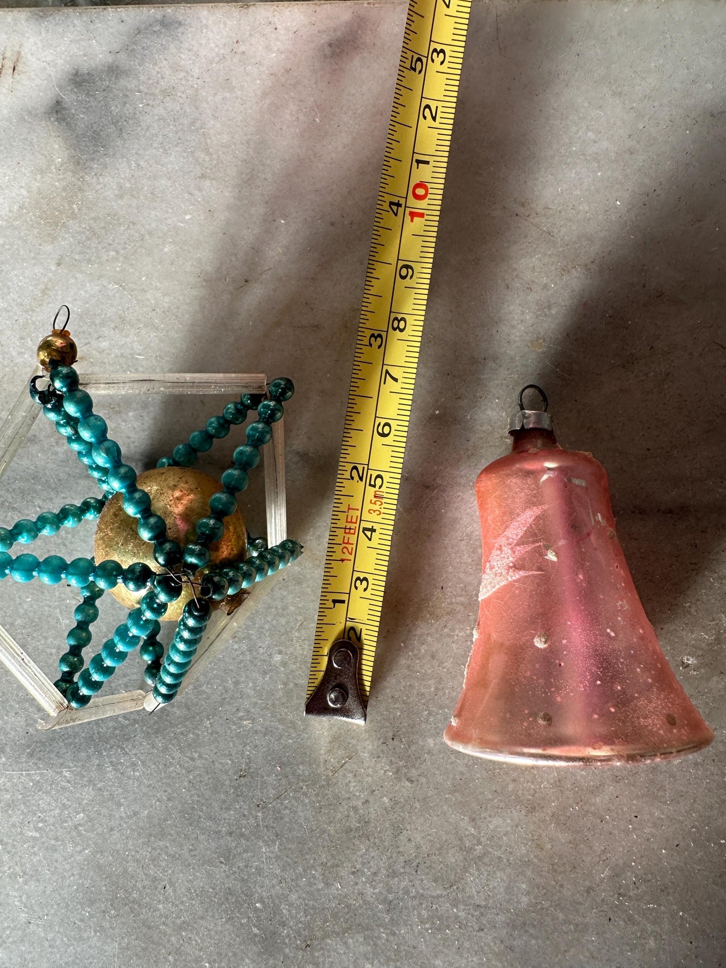 Vintage Mercury Glass Christmas Ornaments: Santa, Snowman, Bell (Set of 6), VG condition