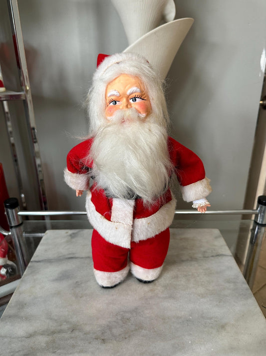 Vintage 1950s Poseable Santa Doll: Rubber Face, Blue Eyes, 12" Collectible