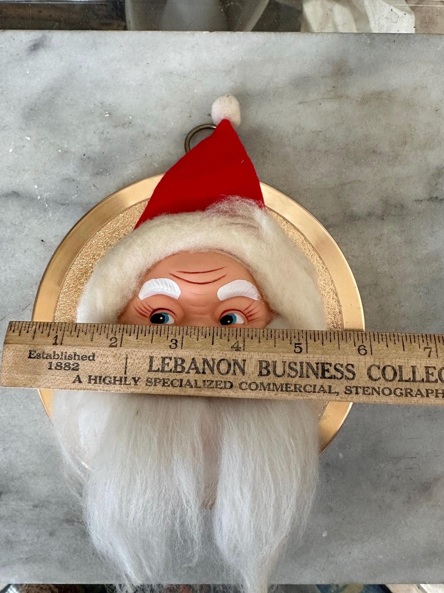 Vintage Kitschy Santa Wreath: Rubber Face, Spun Cotton Beard (For Display Only)