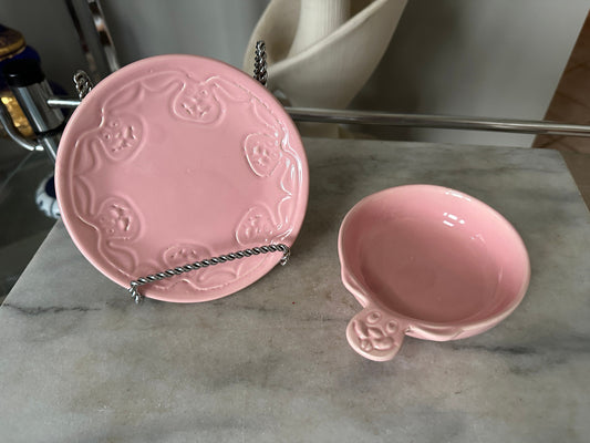 Rare Numbered McCoy Child's Bunny Plate with Bowl. Pink. Numbers/ 1221 & 1222.