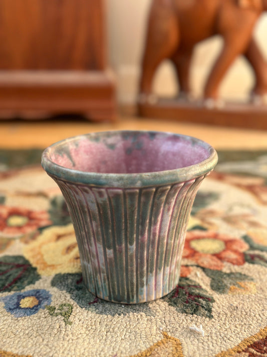 1930s Burley Winter Art Pottery Planter: Mottled Green, Pink Ceramic