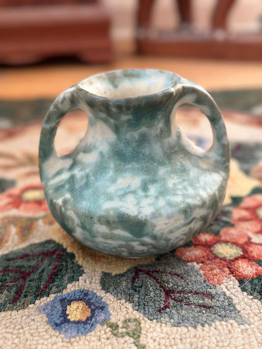 Burley Winter 1930s Vintage Art Pottery Mottled Green Ceramic Vase