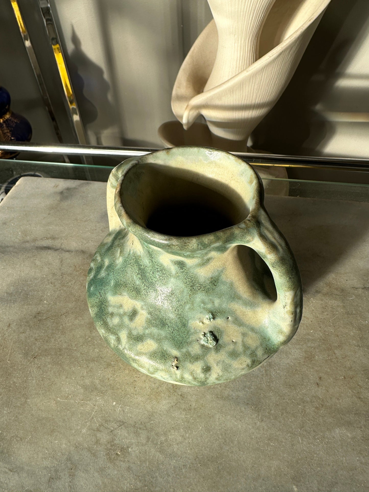 Burley Winter 1930s Vintage Art Pottery Mottled Green Ceramic Vase