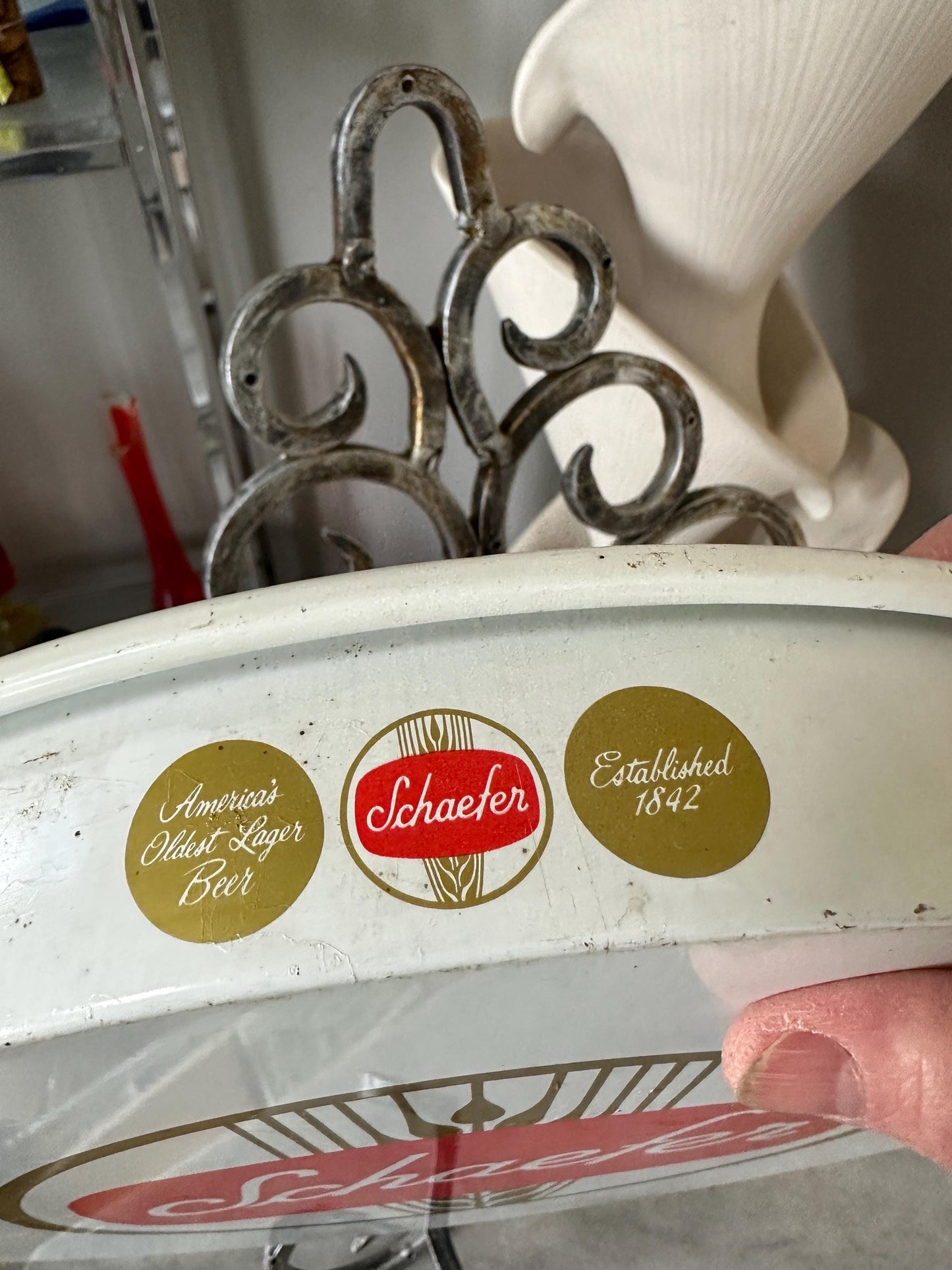 Vintage Schaefer Beer Metal Bar Tray | Beer Lover Gift Home Bar Accessories Authentic Budweiser Memorabilia Round Serving Tray
