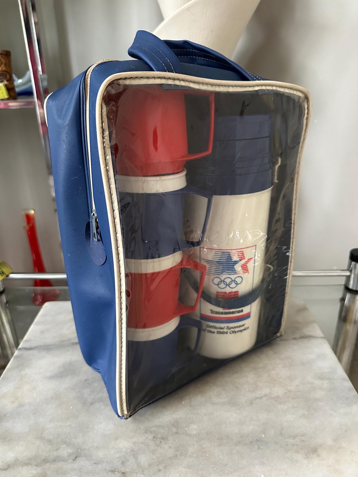 1984 Los Angeles Olympics Souvenir Thermos with Mugs | NOS