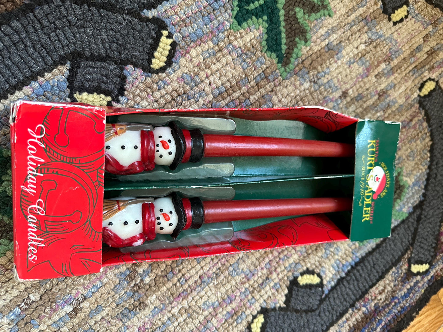 Vintage Snowmen (2) Taper Wax Candles 10" Unused New In Box, Christmas Kitsch