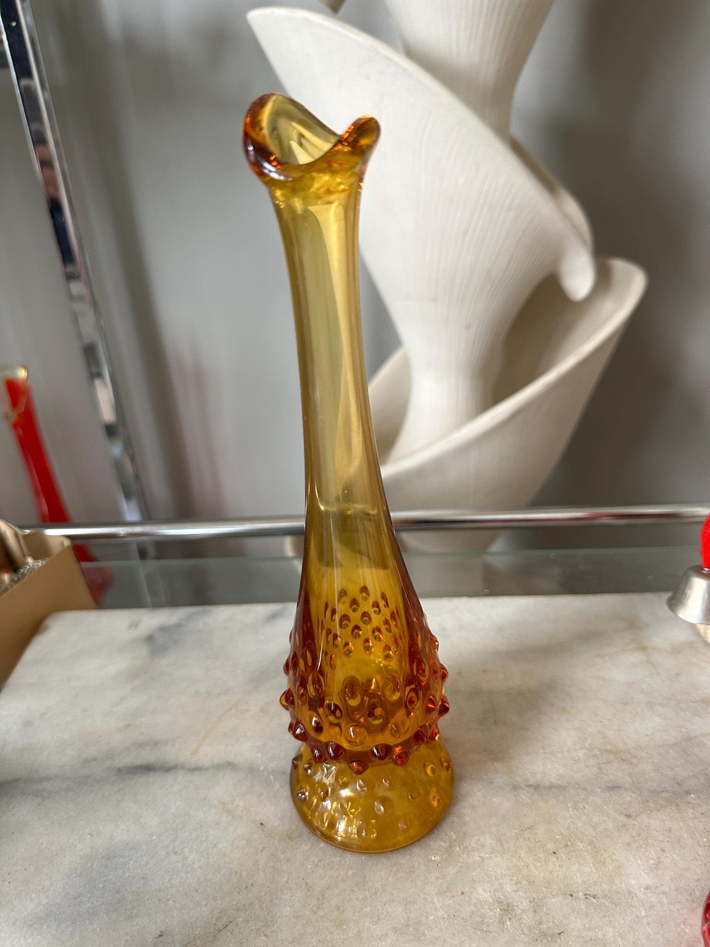 Vintage Fenton Amber Hobnail Glass Vase - Swung Bud Vase