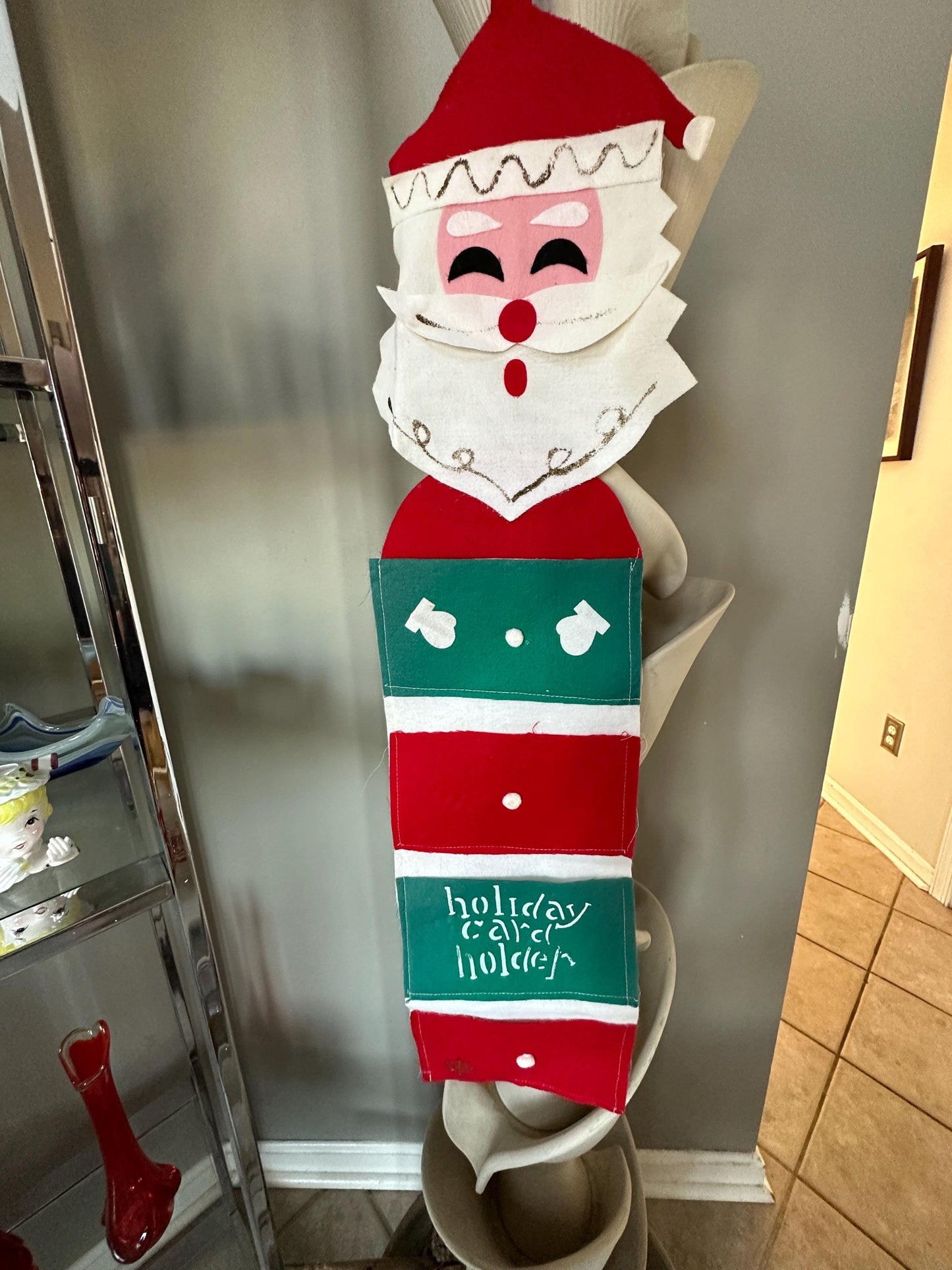 Vintage Felt Santa Card Holder: Retro Christmas Wall Hanging, Made in Japan, Christmas Kitsch