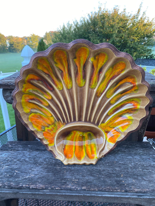 Vintage 1960 California Pottery Clam Shell Drip Glaze Bowl