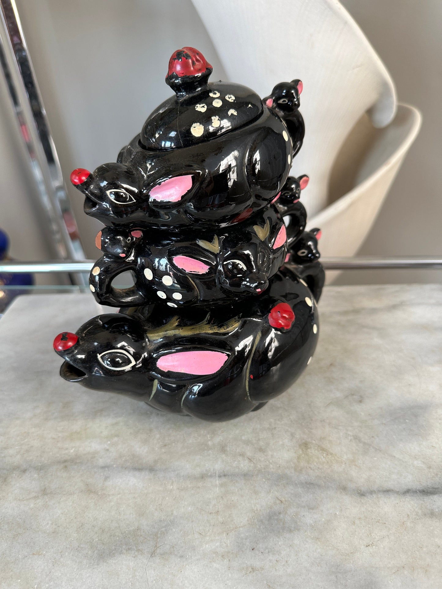 Vintage Royal Sealy Rudolph Reindeer Stacking Tea Set, MCM Christmas Decor