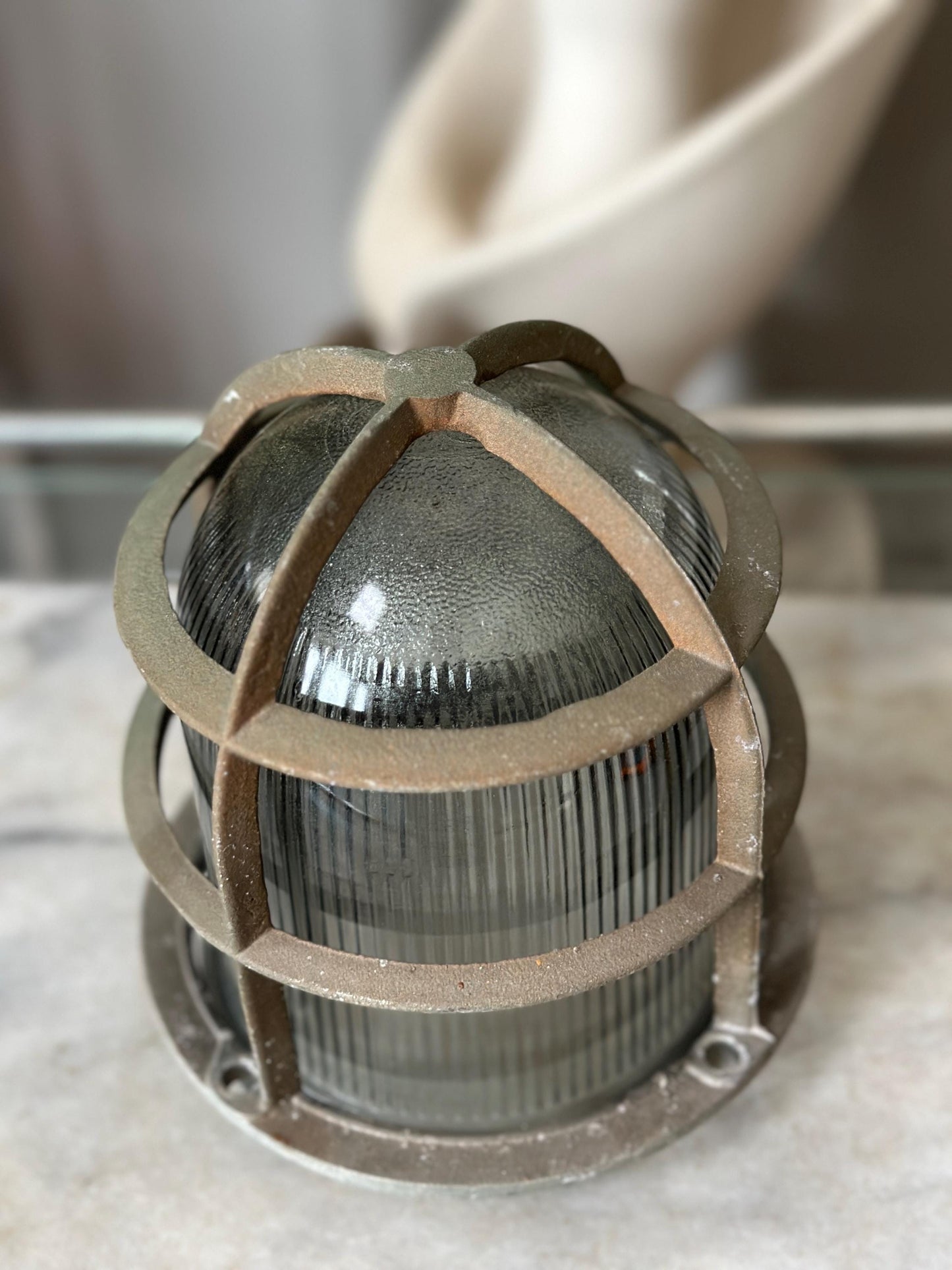 Vintage Explosion Proof Industrial Cage Light Frame with Rab Glass Shade PLEASE READ DESCRIPTION