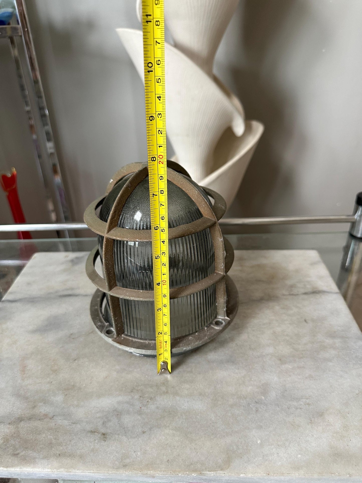 Vintage Explosion Proof Industrial Cage Light Frame with Rab Glass Shade PLEASE READ DESCRIPTION